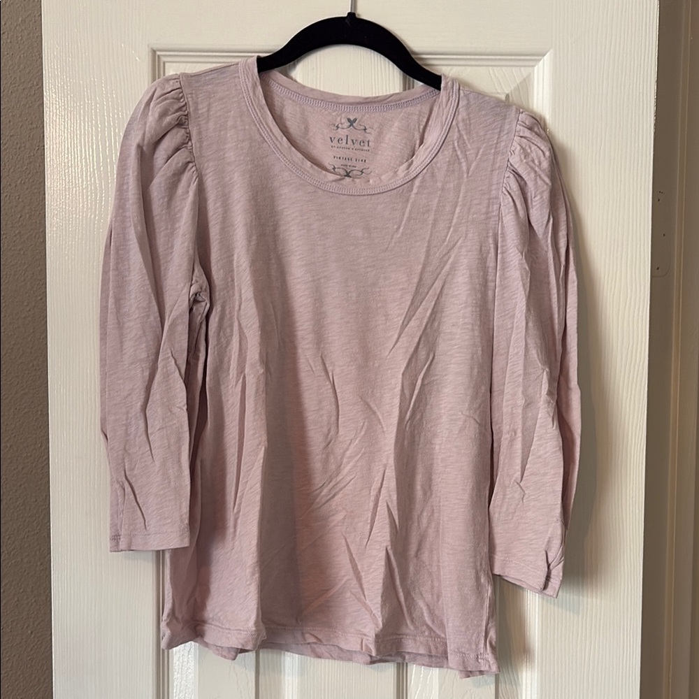 Velvet Pink Puff Sleeve Ruffled Blouse